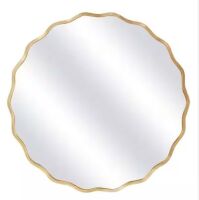 Hochwertiges 23.5 in. Round Gold Aluminum Alloy Framed Scalloped Wavy Wall Mirror