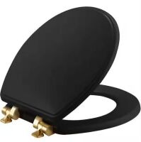 BENUS Weston Round Soft-Close Never-Loosens Brushed-Gold-Hinge Enameled Wood Toilet Seat in Black
