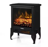 TURBRO Suburbs 18in. Freestanding Electric Quartz Fireplace Stove Furnace, Realistic Dancing Flame Effect and Thermostat, Black