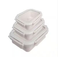 LEXI HOME Brixton 6-Piece Leakproof Porcelain Ceramic Food Storage Containers with Glass Lids Set in Cream