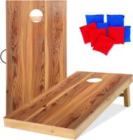 UKASE Solid Wood Regulation Size Cornhole Set Portable Bean Bags Toss Game with Durable Wood Grain Printed Surface and Underneath for Indoor and Outdoor