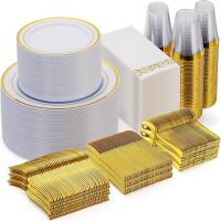 Goodluck 700 Piece Gold Dinnerware Set for 100 Guests, Disposable