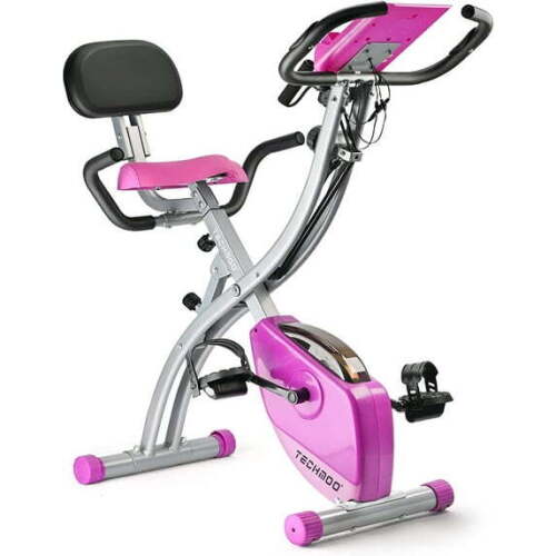 TECHMOO Folding Exercise Bike Portable Upright Adjustable Backrest Cycling Recumbent Stationary Bike Slim Indoor Workout Fitness Cardio Foldable Exercise Bicycle Machine with Pulse Sensor LCD Monitor