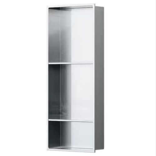 BWE 13 in. W x 31 in. H x 4 in. D Bathroom Shower Double Shelf Niche Over Mount Installation in Brushed Nickel