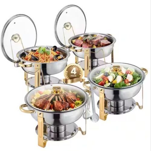 5 qt. Stainless Steel Chafer with Pans and Glass Lid, 4 Pack