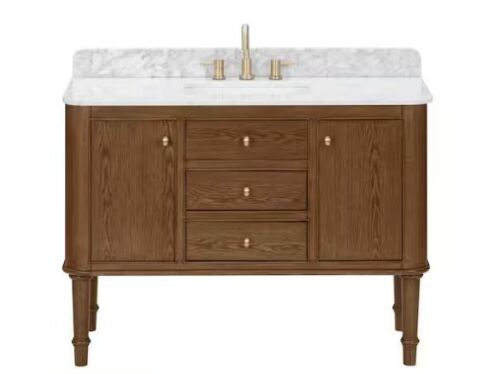 Home Decorators Collection Collette 48 in. Single Sink Cinnamon Oak Bath Vanity with White Carrara Marble Top