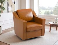 Uixe Light Brown Faux Leather Upholstered Swivel Accent Barrel Chair