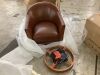JAYDEN CREATION Cristina Brown 29 in. W Transitional Genuine Leather Swivel Barrel Arm Chair with Solid Wood Base - 2