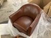 JAYDEN CREATION Cristina Brown 29 in. W Transitional Genuine Leather Swivel Barrel Arm Chair with Solid Wood Base - 3