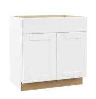 Hampton Bay Shaker 33 in. W x 24 in. D x 34.5 in. H Assembled Sink Base Cabinet in Satin White