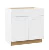 Hampton Bay Shaker 33 in. W x 24 in. D x 34.5 in. H Assembled Sink Base Cabinet in Satin White
