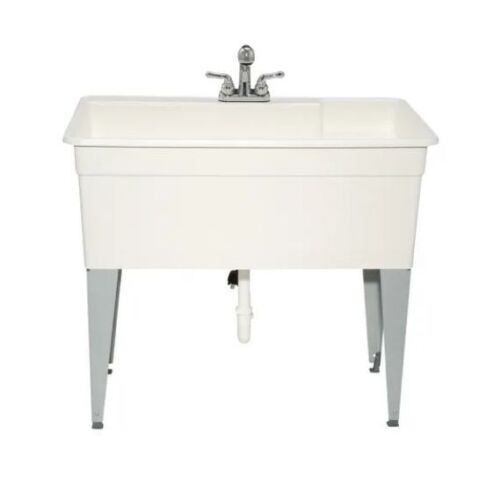 BigTub Utilatub Combo 40 in. x 24 in. 33 in. Polypropylene Floor Mount Utility Tub with Pull-Out Faucet in White
