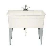 BigTub Utilatub Combo 40 in. x 24 in. 33 in. Polypropylene Floor Mount Utility Tub with Pull-Out Faucet in White