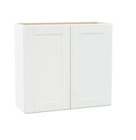 Hampton Bay Shaker 33 in. W x 12 in. D x 30 in. H Assembled Wall Cabinet in Satin White