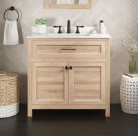 Home Decorators Collection Hanna 36 in. Single Sink Weathered Tan Bath Vanity with White Engineered Stone Top