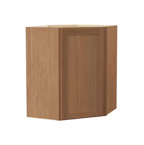 Hampton Bay Sinclair 24 in. W x 12 in. D x 30 in. H Assembled Diagonal Corner Wall Cabinet in Shaker Saddle Oak