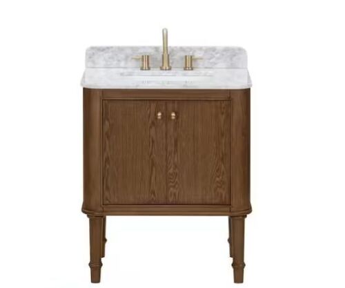 Home Decorators Collection Collette 30 in. Single Sink Cinnamon Oak Bath Vanity with White Carrara Marble Top - Cracked Top