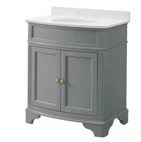 Home Decorators Collection Terryn 31 in. Single Sink Dusk Green Bath Vanity with Engineered White Marble Top - Small Blemish on Front