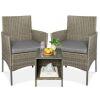 3-Piece Outdoor Patio Wicker Bistro Set w/ Side Storage Table