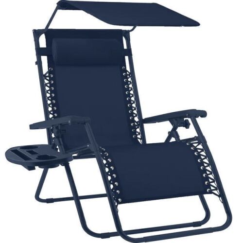Folding Zero Gravity Recliner Patio Lounge Chair w/ Canopy, Side Tray