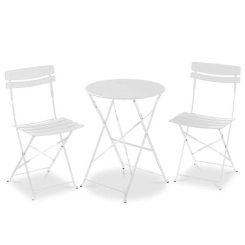 3-Piece Small Folding Patio Bistro Set w/ 2 Chairs