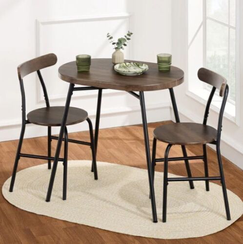 3-Piece Oval Dining Table Set, Small Kitchen Set w/ 2 Chairs