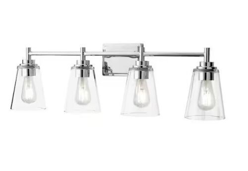 Hampton Bay Wakefield 31 in. 4-Light Chrome Modern Vanity with Clear Glass Shades