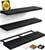 Floating Wall Shelves, 36", Black, Set of 3