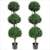 66" Artificial Boxwood Triple Ball Topiary Trees, Set of 2