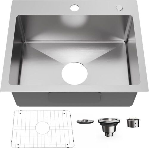 Bathenum 20" x 16" Drop in Kitchen Sink Stainless Steel Single Bowl