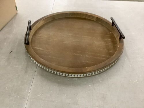 Beaded Round Decorative Tray with Handles
