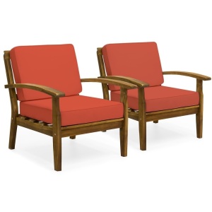 Outdoor Acacia Wood Club Chairs w/ Cushions, Set of 2