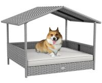 Wicker Dog Bed with Canopy