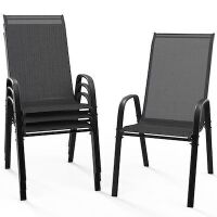 VINGLI Black Stackable Outdoor Dining Chairs, 4 Pack