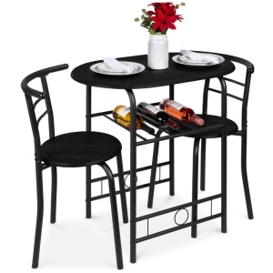 3-Piece Wooden Table & Chairs Dining Set w/ Lower Storage Shelf