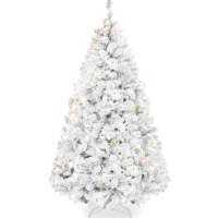 Pre-Lit White Snow Flocked Artificial Pine Christmas Tree w/ 2-in-1 Lights 7.5ft