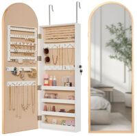 Door/Wall Mounted Arch Mirror Jewelry Armoire, w/ Metal Frame, Built-In Lock