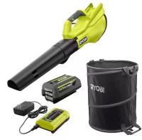 RYOBI 40V 120 MPH 550 CFM Cordless Battery Blower and Lawn and leaf bag with 4.0 Ah Battery and Charger
