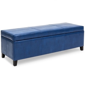 Upholstered Faux Leather Storage Ottoman Bench w/ Wooden Frame