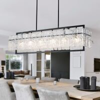 42" Large Rectangular Water Ripple Glass Island Light Fixture