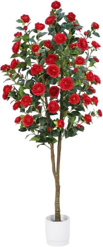 Artificial Camellia Tree 6FT &ndash; Nearly Natural Faux Plants Indoor, with Easy Assembly, Low Maintenance, Ideal for Both Indoor Decoration and Other Purposes，Perfect Porch Christmas Trees