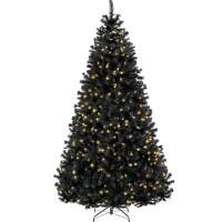 Pre-Lit Artificial Black Christmas Tree w/ Incandescent Lights, Metal Stand
