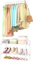 Clothes Rack - Clothing Rack with 2-Tier Shoe Rack and Anti-Slip Stopper, Shoe Organizer for Entryway, Bedroom, or Laundry