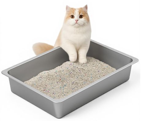 Kirecoo Stainless Steel Litter Box, Large Low Entry Metal Cat Pan Box, Indoor Litter Tray, Non Stick, No Smell, Easy to Clean, Pet Toilet Supplies for Cats