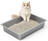 Kirecoo Stainless Steel Litter Box, Large Low Entry Metal Cat Pan Box, Indoor Litter Tray, Non Stick, No Smell, Easy to Clean, Pet Toilet Supplies for Cats