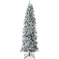 Snow Flocked Artificial Pencil Christmas Tree w/ Stand 6ft