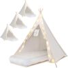 4 Pack Teepee Tent for Kids with Light String and Inflatable Airbed