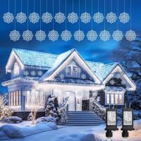 Brightown 2 Pack Christmas Snowflake Icicle Lights Outdoor - Plug-in 23.6ft 10 Drops 480LED Snowflake Window Lights for Indoor Outdoor Porch Eaves Rooftops Christmas Decoration