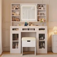 ModernLuxe 41.3inch Makeup Vanity with Sliding Mirror and Lights