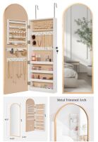 Door/Wall Mounted Arch Mirror Jewelry Armoire, w/ Metal Frame, Built-In Lock